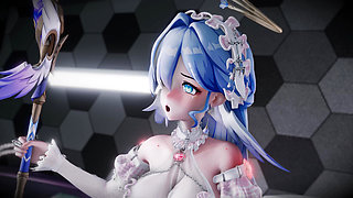 [mmd] Bungee Robin, Sexy Wedding Dress, Dark-skinned Girl Blowjob, Cowgirl Position, Swimsuit, White Stockings and High Heels