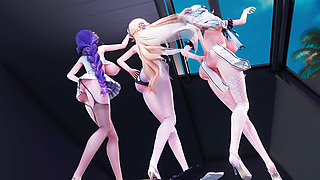 [mmd]thor, Shen He, Dumb Goose Bunny Girl, Jk Uniform, Swimsuit, Miniskirt, Black Stockings, White Stockings, Huge Breasts
