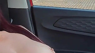 Slut Wife Flashes Big Tits to Uber Driver in Car. He Finger Fucks Her Pussy.