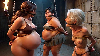 Weak Trio: Pregnant, SSBBW and Granny Tied up in Bondage Cell