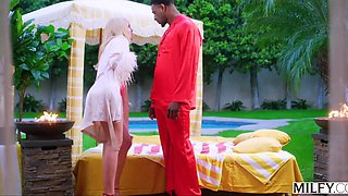 Greedy blonde milf can't get enough of this tremendous black pipe outdoor