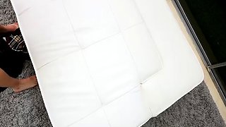 Big tit blonde gives blowjob to big cock