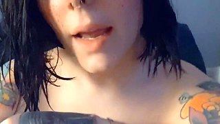 Beautiful Brunette Big Boobs Rides Fake Cock