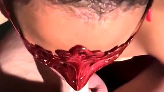 big ass Sexy asian wife gives bikini blowjob in hot tub and