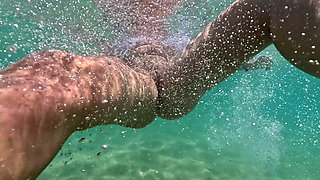 MILF Underwater in Sheer White T-shirt No Panties, Bare Pussy & Ass Close-ups