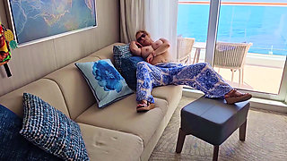 MILF Mature Mommy Housewife Rubbing her Big Tits Pussy on a Cruise Ship