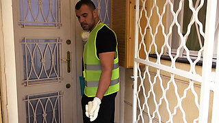 Hi-vis Worker Pounds Tattooed Blonde on Hotel Bed