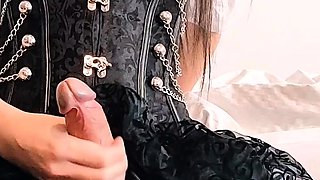 Ebony tranny Brii jerks her black boner in solo masturbation