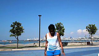 Thai skater teen relaxing on a big cock