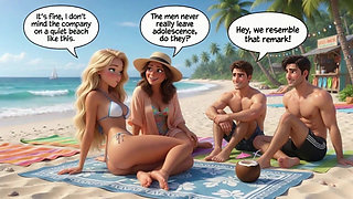 Married Blonde's Beach Tease Becomes Wild House Game with Husband and Young Men (ai Generated)