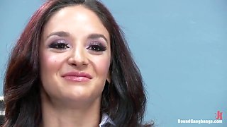 Brunette Bank Teller with Big Round Ass Gets Gangbanged by Bank Crooks in Her Naughty Fantasy