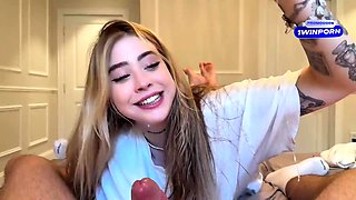 Hot blond sneaks into room, forgets undies - intense