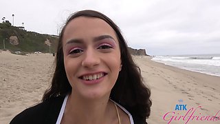 Brunette teen Summer Renee shows off in a steamy piss scene