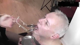 Femdom mistress used clamp for human ashtrays