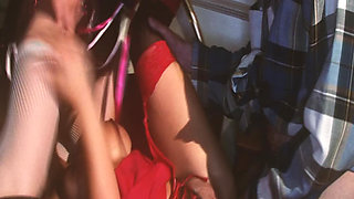 Sex Garden Scene-2_trio of Busty Blondes in Latex Lingerie Having Sex with a Man Dressed as a Werewolf