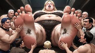 Huge Obese Giantess BBW - Slave Men Licking & Cleaning Her Big Feet