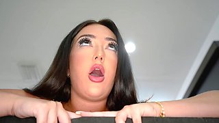 Fun-loving brunette massaged by two alpha males