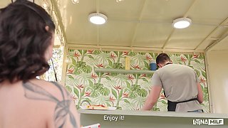 Latina Milfs in Food Kiosk Threesome - Big Tony's Pepperoni with Lucy Mendez
