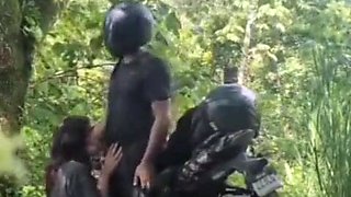 Bikers veer off the road for a quickie