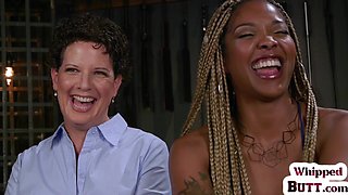 BDSM ebony busty Dom lesbian dominates in her wet pussy