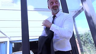 Chubby MILF outdoor rough sex