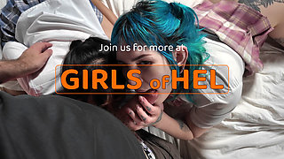 Two schoolgirls making movies with Flame Hel