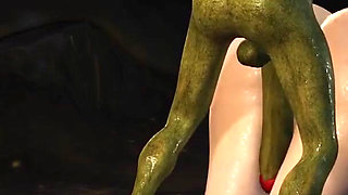 Hot sex! Beautiful young queen gets fucked hard by a Google green monster in the mystical cave