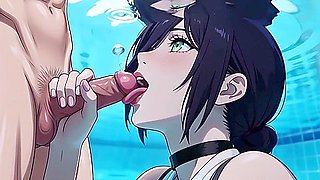 Reze Chainsaw Man,denji, Asmr,60frames,reze Gave Denji A Reward At The Swimming Pool. Sex In The Swimming Pool, Blowjob, One