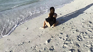 Sexy Monika Fox in Black Bodysuit on Beach