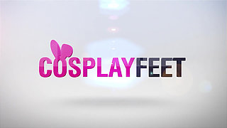 Wild Blonde Hostess Candy Posing Her Sexy Feet in Tight Pantyhose While Masturbating