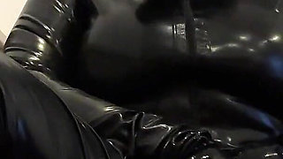 Fuck My Hairy Pussy with Huge Dildo in Latex Suit and Gasmask