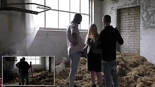 Blonde Bride Gets Greedy Gangbang Blowjob on the Farm