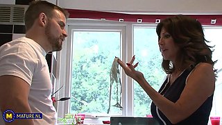 Mature stepmom with big tits creampied by her son