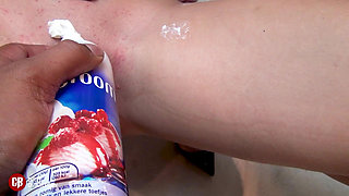 Dutch Teen Bukkake: Whipped Cream on Dicks, Deep Deepthroat & Sweet Cum Swallowing Until It Drips