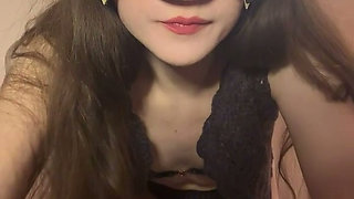 Russian long-legged slut in high heels and stockings seduces with dance and vulgar tongue