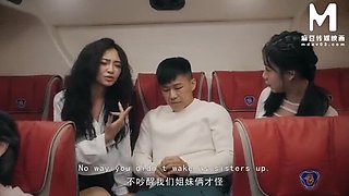 Asian MILF with huge tits has secret public sex on a bus - doggystyle and blowjob threesome HD