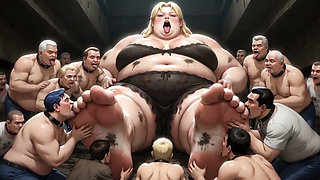 Huge Obese Giantess BBW - Slave Men Licking & Cleaning Her Big Feet