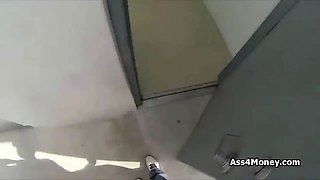 Perfect teen babe fucked in public bathroom