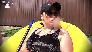 Hookah smoking outdoor & big lips tease