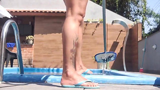 At My Friend's House, Tidying up the Pool Area, Chatting Dirty and Showing off