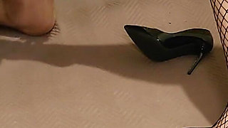 Ballbusting in fishnet stockings