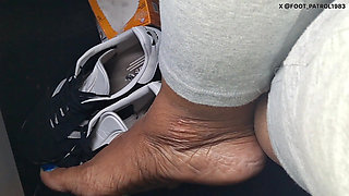 Barefoot Passenger Blue Toes Foot Play While Riding in the Car