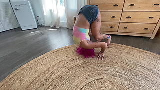 Rolling in Circles Wearing Jean Shorts Barefoot Petite Bimbo