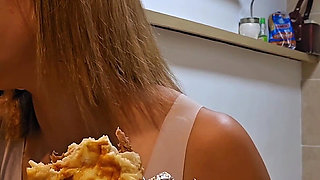 Amateur Couple Eating and Drinking While Live Streaming