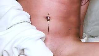 Small titted brunette teen fingering on the bed