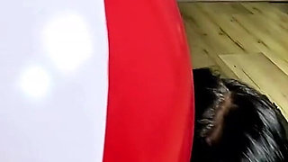 Inflatable Humiliation in Leather. Beach Ball Popping, Deepthroat, Doggy and Cum Play