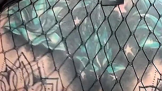 Latex Hobby Slut Fucks Stranger in the Men's Restroom!
