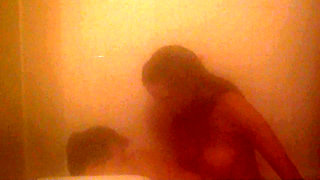 Trying to fuck in the steamy shower, he stands up and makes me swallow a huge cumload at the end!