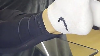 Dirty White Sneaker Worship - Smelly Socks in Face with Valeria Night (front View)