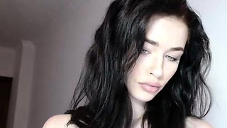 Small titted brunette teen fingering on the bed